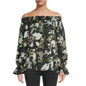 Patrizia Luca Women's Size S Black Off Shoulder Long Sleeve Peasant Top NWT